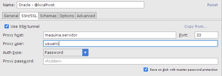 Configuración de la conexión con SSH tunneling